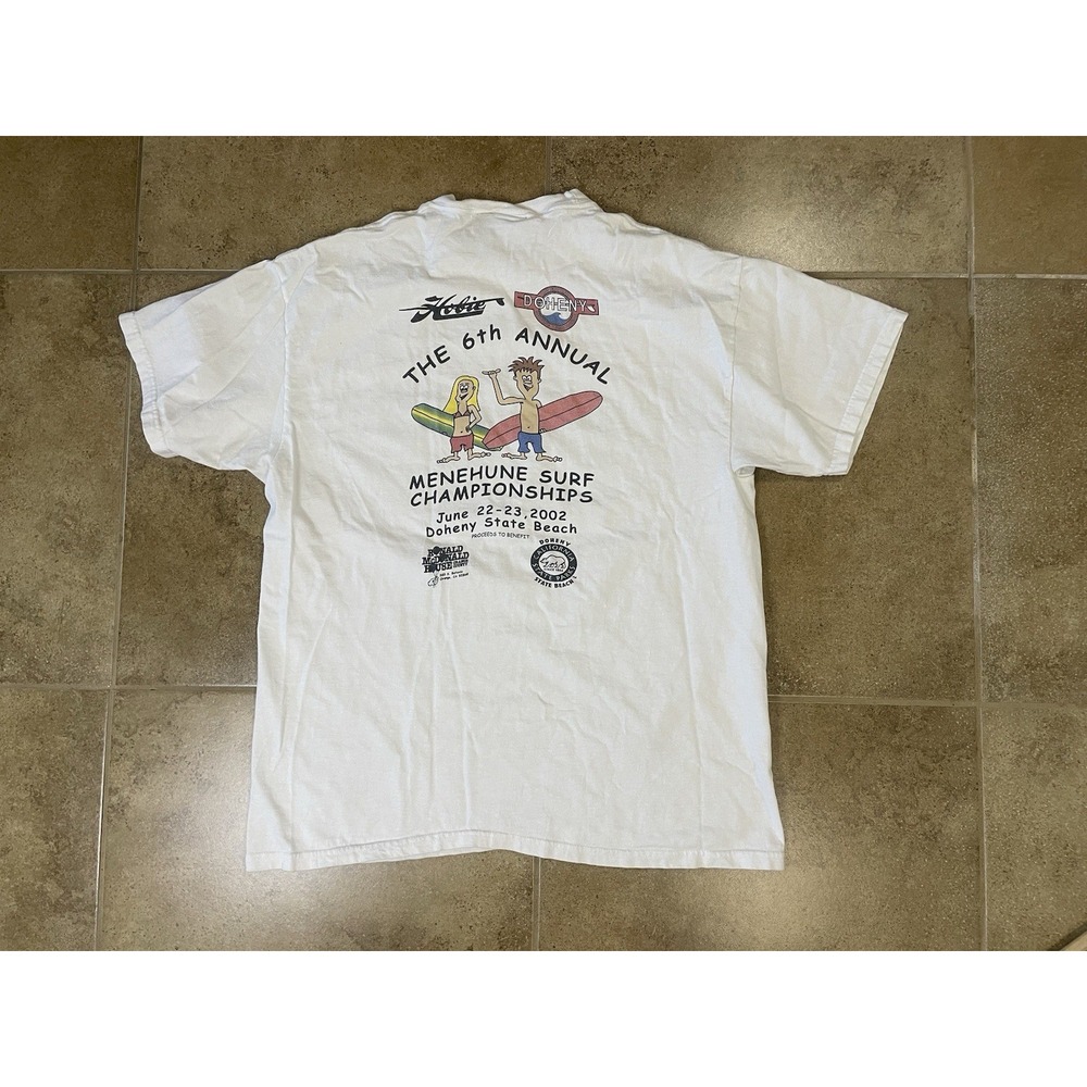 Vintage Y2k Hobie T-Shirt Mens Sz L White Tee Surf Beach Doheny USA 90s